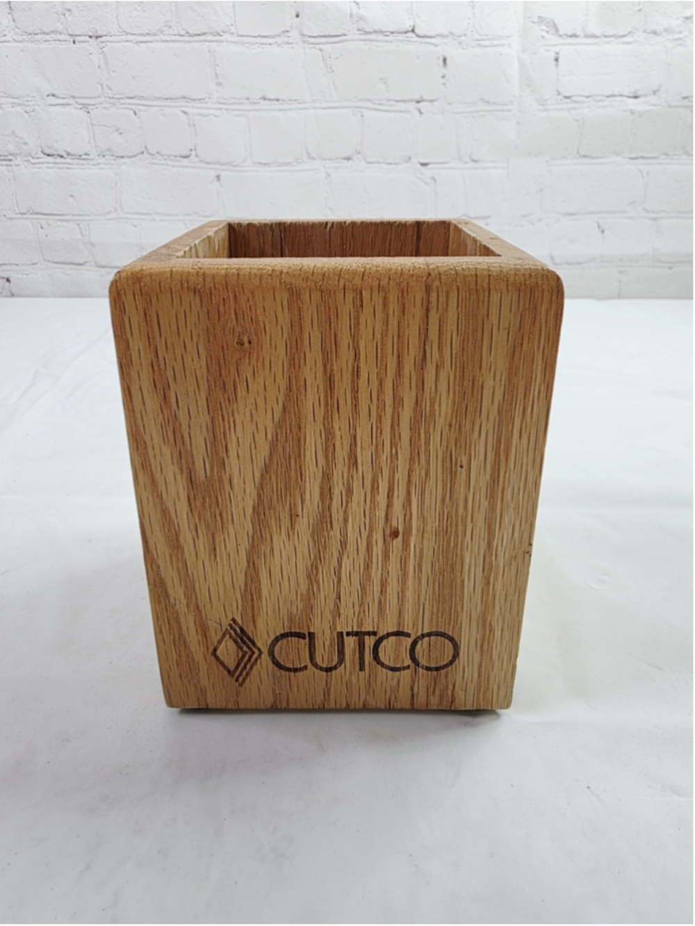 CUTCO Honey Oak Wooden Utensil Holder Block Square Kitchen